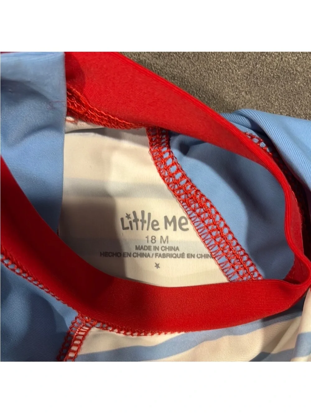 Little Me Blue & Red Crab Stripe Rashguard Swimsuit